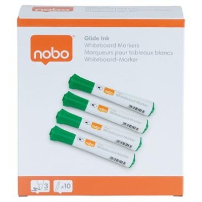 Táblamarker, kúpos hegyű, 2 mm, 10 db, NOBO "Glide", zöld