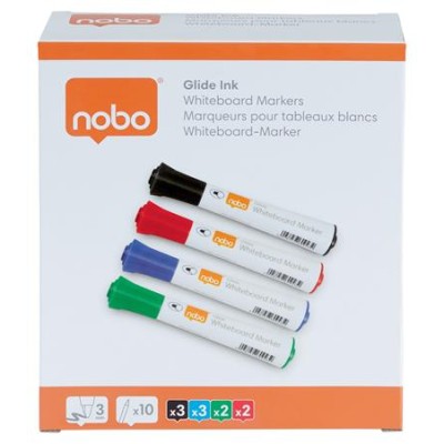 Táblamarker, kúpos hegyű, 2 mm, 10 db, NOBO "Glide", vegyes