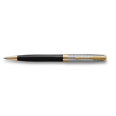 Golyóstoll, 1 mm, metál fekete tolltest, arany klip, PARKER "Royal Sonnet Premium", fekete