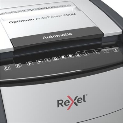 Iratmegsemmisítő, mikrokonfetti, 600 lap, REXEL "Optimum AutoFeed+ 600M"
