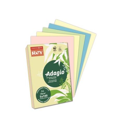 Másolópapír, színes, A4, 80 g, 5x100 lap, REY "Adagio", pasztell mix