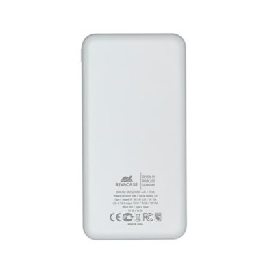 Hordozható akkumulátor, USB-A/USB-C, 10000mAh, 20W, QC/PD, RIVACASE "VA2532", fehér