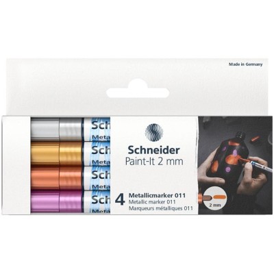 Metálfényű marker készlet, 2 mm, SCHNEIDER "Paint-It 011", 4 különböző szín