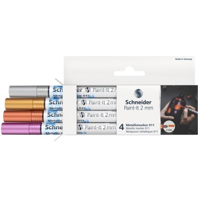 Metálfényű marker készlet, 2 mm, SCHNEIDER "Paint-It 011", 4 különböző szín