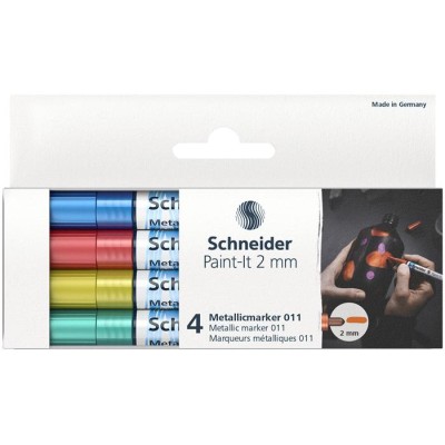 Metálfényű marker készlet, 2 mm, SCHNEIDER "Paint-It 011", 4 különböző szín