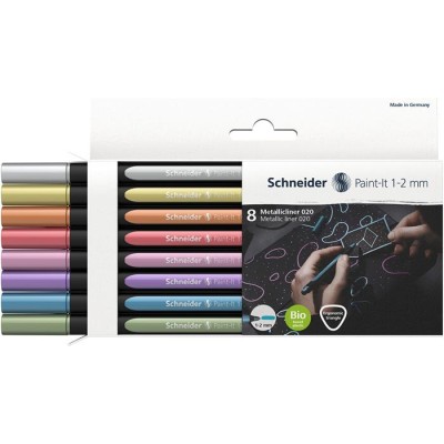 Metálfényű filctoll készlet, 1-2 mm, SCHNEIDER "Paint-It 020", 8 különböző szín