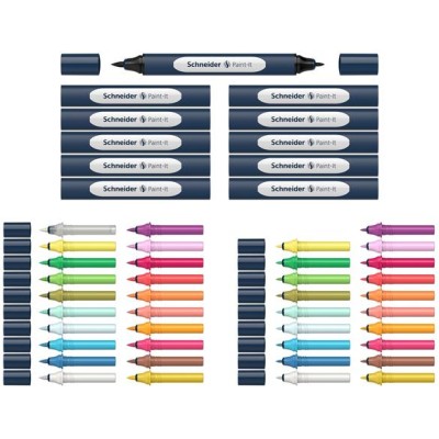 Kétvégű marker készlet, 52 darabos, SCHNEIDER "Paint-It 040 Twin marker Set 1", 20 különböző szín