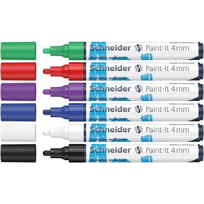 Dekormarker készlet, akril, 4 mm, SCHNEIDER "Paint-It 320", 6 különböző szín