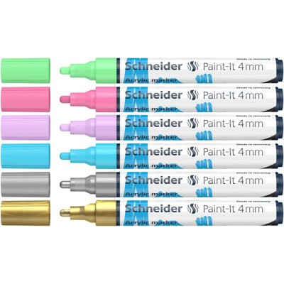 Dekormarker készlet, akril, 4 mm, SCHNEIDER "Paint-It 320", 6 különböző szín