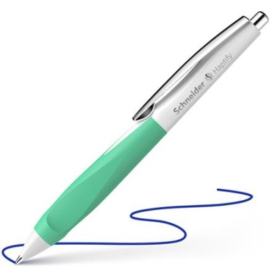 Golyóstoll, 0,5 mm, nyomógombos, fehér-menta színű tolltest, SCHNEIDER "Haptify", kék