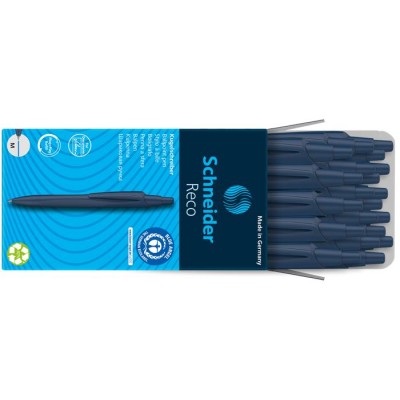 Golyóstoll, 0,5 mm, nyomógombos, sötétkék színű tolltest, SCHNEIDER "Reco", kék