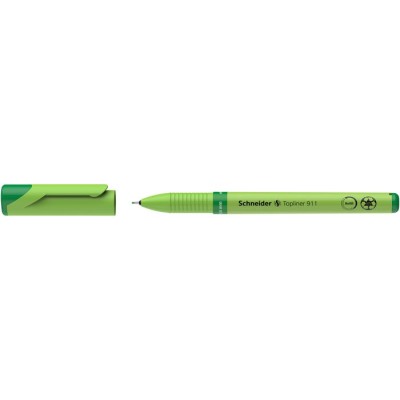 Tűfilc, 0,4 mm, cserélhető betétes, újrahasznosított tolltest, SCHNEIDER "Topliner 911", zöld