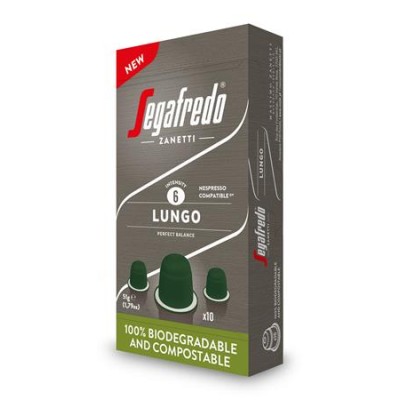 Kávékapszula, 10 db, SEGAFREDO Lungo  - Nespresso® kompatibilis biológiailag lebomló kapszula