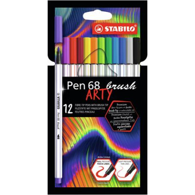 Ecsetirón készlet, STABILO "Pen 68 brush ARTY", 12 különböző szín