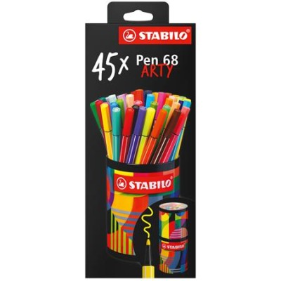 Rostirón készlet, hengeres fém doboz, 1 mm, STABILO "Pen 68 ARTY", 45 különböző szín