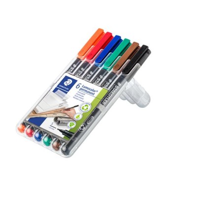 Alkoholos marker készlet, OHP, 0,4 mm, STAEDTLER "Lumocolor® 313 S", 6 különböző szín