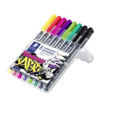 Alkoholos marker vegyes készlet, OHP, STAEDTLER "Lumocolor® 31", 8 különböző szín, 3-féle vonalvastagság