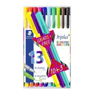 Tűfilc készlet, 0,3 mm, STAEDTLER "Triplus 334", 10+3 különböző szín