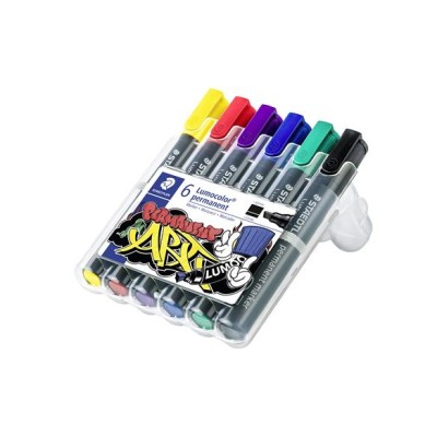 Alkoholos marker készlet, 2-5 mm, vágott, STAEDTLER "Lumocolor® 350", 6 különböző szín