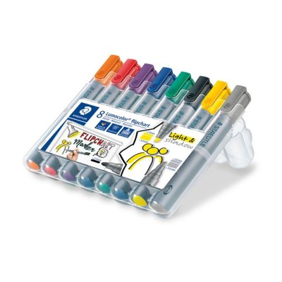 Flipchart marker vegyes készlet, 2/2-5 mm, STAEDTLER "Lumocolor® 356", 8 különböző szín