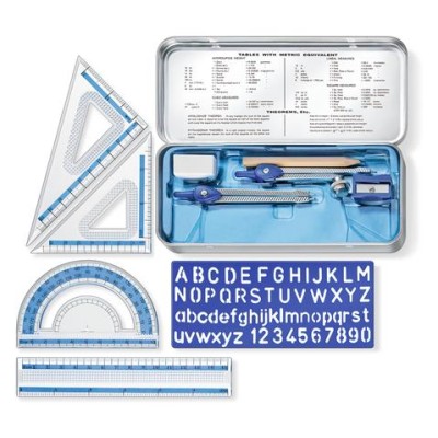 Matematikai készlet, fém dobozban, 10 darabos, vonalzóval, körzővel és kiegészítőkkel, STAEDTLER® "557 10"