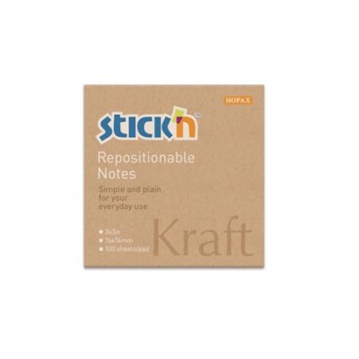 Öntapadó jegyzettömb, 76x76 mm, 100 lap, STICK N "Kraft Notes", barna