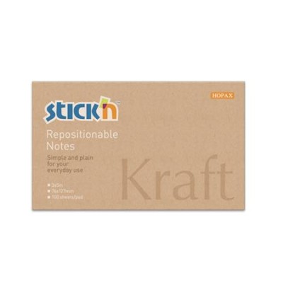 Öntapadó jegyzettömb, 76x127 mm, 100 lap, STICK N "Kraft Notes", barna