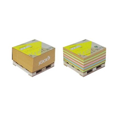 Öntapadó jegyzettömb, 76x76 mm, 400 lap, mini raklap, STICK N "Kraft Cube", vegyes színek