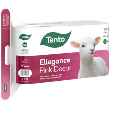 Toalettpapír, 3 rétegű, kistekercses, 16 tekercs, TENTO "Ellegance Pink Decor", fehér