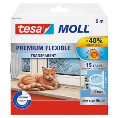 Ajtó- és ablaktömítő szalag, 9 mm x 6 m, TESA "tesamoll® Premium Flexible", átlátszó