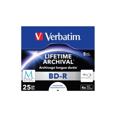 BD-R BluRay lemez, archiváló, nyomtatható, M-DISC, 25GB, 4x, 1 db, normál tok, VERBATIM