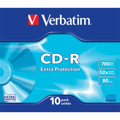 CD-R lemez, 700MB, 52x, 10 db, vékony tok, VERBATIM "DataLife"