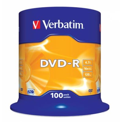 DVD-R lemez, AZO, 4,7GB, 16x, 100 db, hengeren, VERBATIM