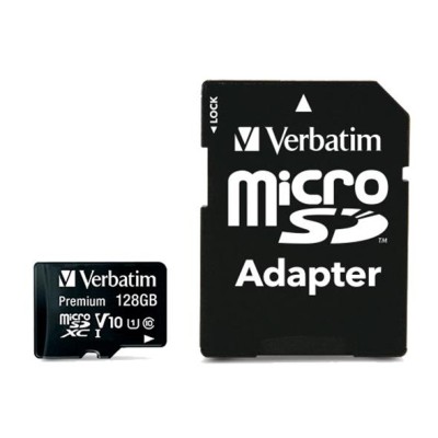 Memóriakártya, microSDXC, 128GB, CL10/U1, 90/10 MB/s, adapter, VERBATIM "Premium"