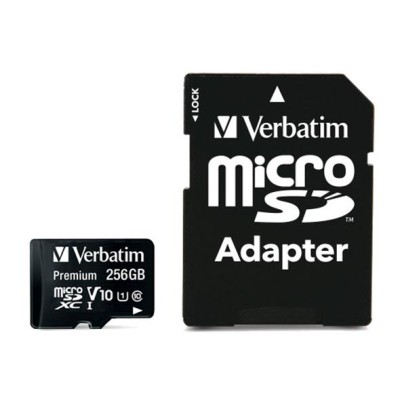 Memóriakártya, microSDXC, 256GB CL10/U1, 90/10 MB/s, adapter, VERBATIM "Premium"