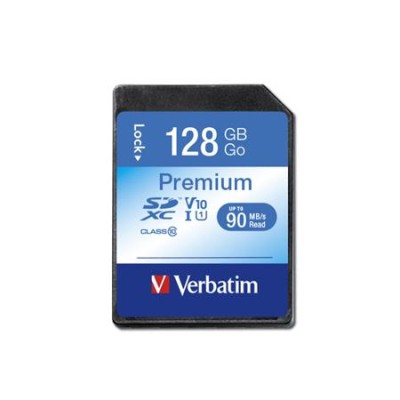 Memóriakártya, SDXC, 128GB, CL10/U1, 90/10 MB/s, VERBATIM "Premium"