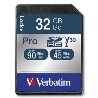 Memóriakártya, SDHC, 32GB, CL10/U3, 90/45MB/sec, VERBATIM "PRO"