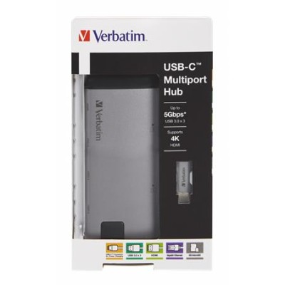 USB elosztó-HUB, USB-C/USB 3.0/HDMI/Ethernet/SD/microSD, VERBATIM