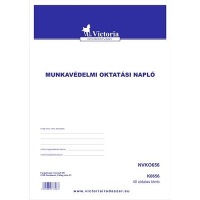 Nyomtatvány, munkavédelmi oktatási napló, 40 oldal, A4, VICTORIA PAPER, 10 tömb/csomag