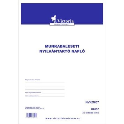 Nyomtatvány, munkabaleseti nyilvántartó napló, 32 oldal,  A4, VICTORIA PAPER, 10 tömb/csomag