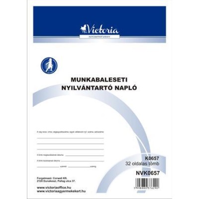 Nyomtatvány, munkabaleseti nyilvántartó napló, 32 oldal,  A4, VICTORIA PAPER, 10 tömb/csomag