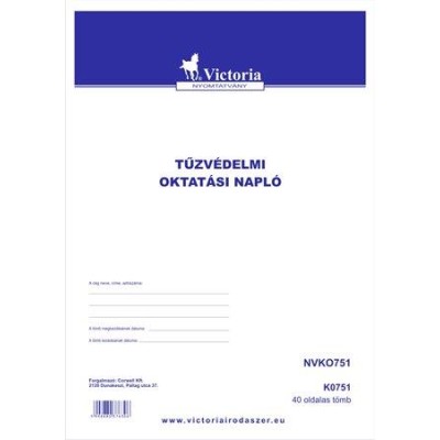 Nyomtatvány, tűzvédelmi oktatási napló, 40 oldal, A4, VICTORIA PAPER, 10 tömb/csomag