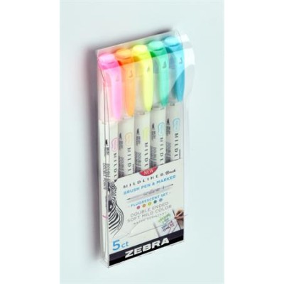 Ecsetirón készlet, kétvégű  ZEBRA "Mildliner Fluorescent", 5 szín