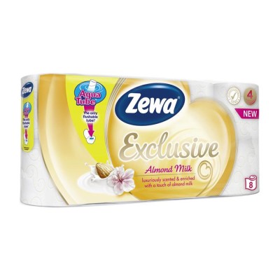 Toalettpapír, 4 rétegű, kistekercses, 8 tekercs, ZEWA "Exclusive", almond milk