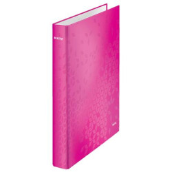 Gyűrűs könyv, 4 gyűrű, D alakú, 40 mm, A4 Maxi, karton, lakkfényű, LEITZ "Wow", rózsaszín