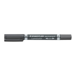Alkoholos marker, F/M, 0,6/1,5 mm, kúpos, kétvégű, STAEDTLER "Lumocolor Duo", fekete