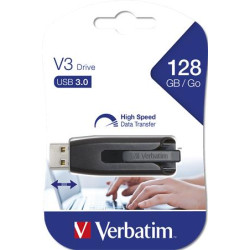 Pendrive, 128GB, USB 3.0, 80/25 MB/sec, VERBATIM "V3", fekete-szürke
